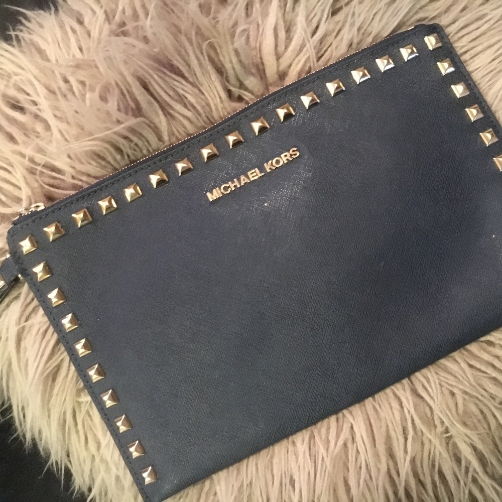 Michael Kors Studded Navy Clutch